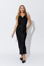 Black Glow Bias Dress With Belt