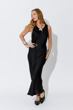 Black Glow Bias Dress With Belt