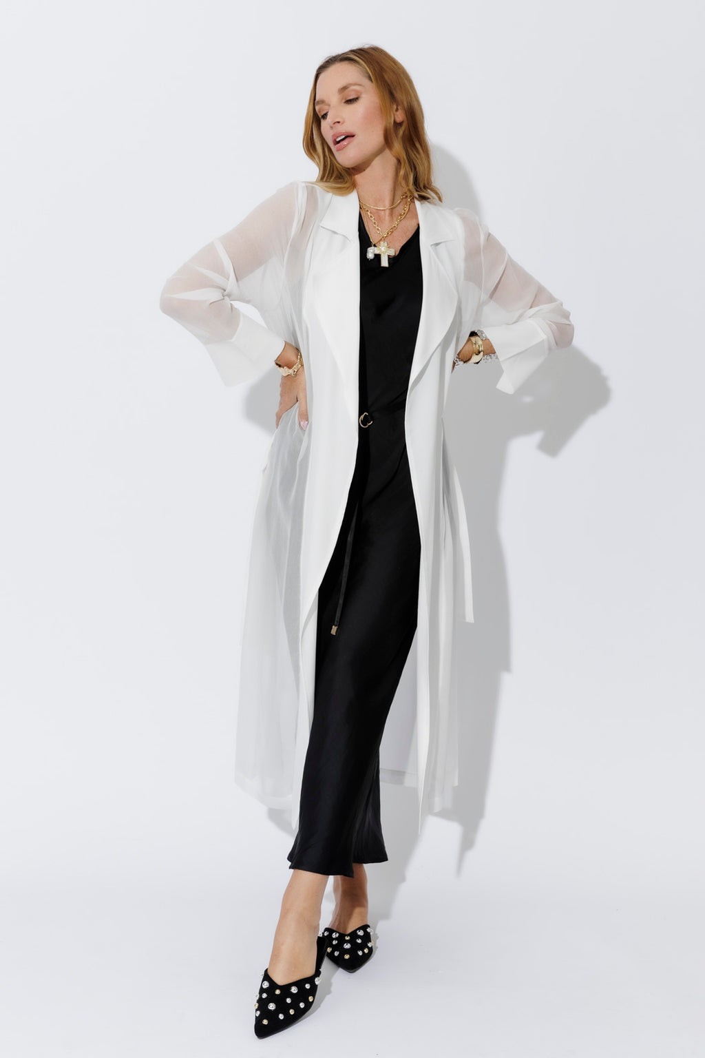 White Sheer Viscose Trench