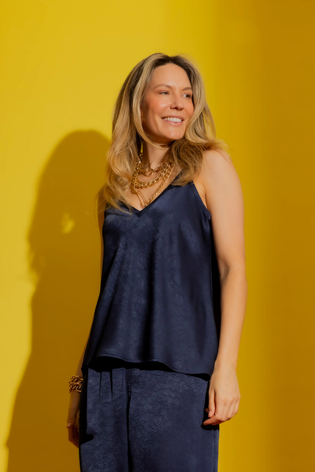 Navy Embossed Bias Cami