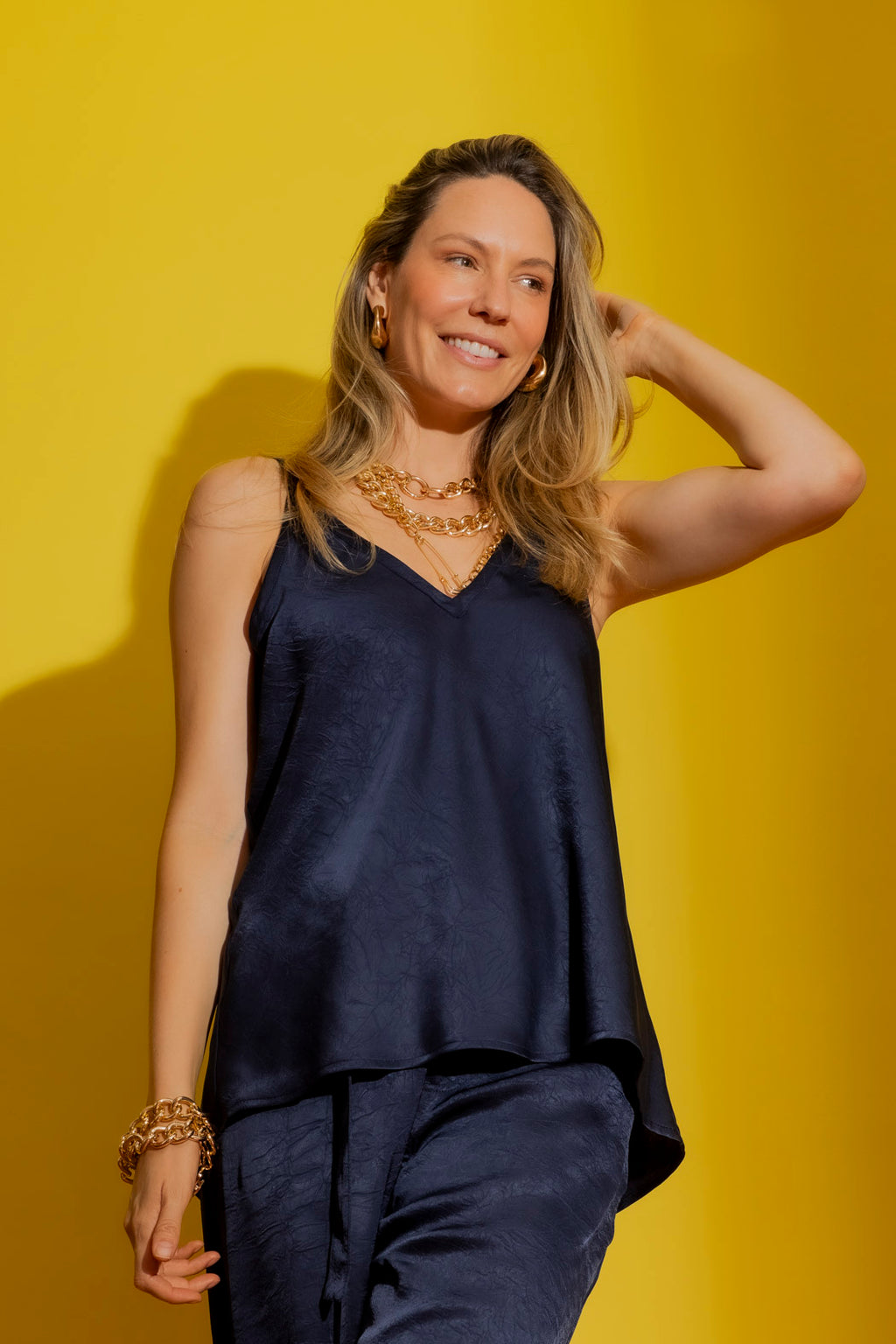 Navy Embossed Bias Cami
