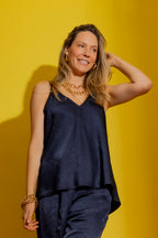 Navy Embossed Bias Cami