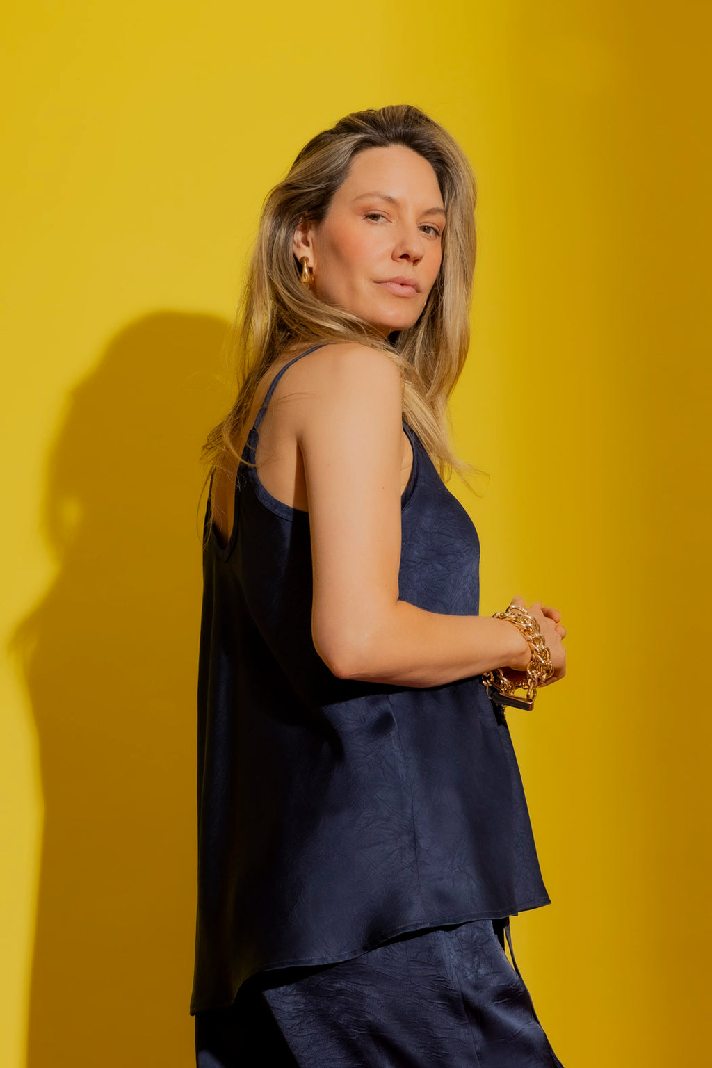 Navy Embossed Bias Cami