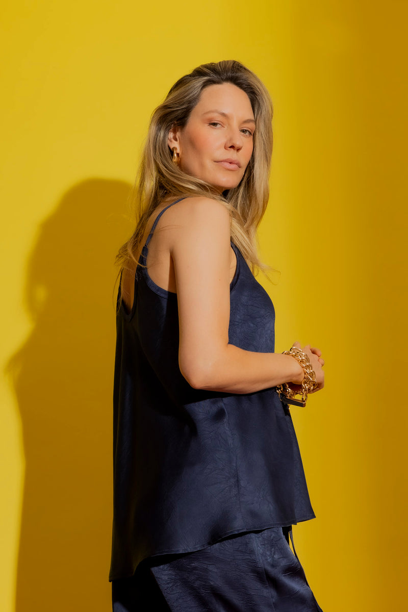 Navy Embossed Bias Cami