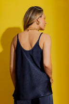 Navy Embossed Bias Cami