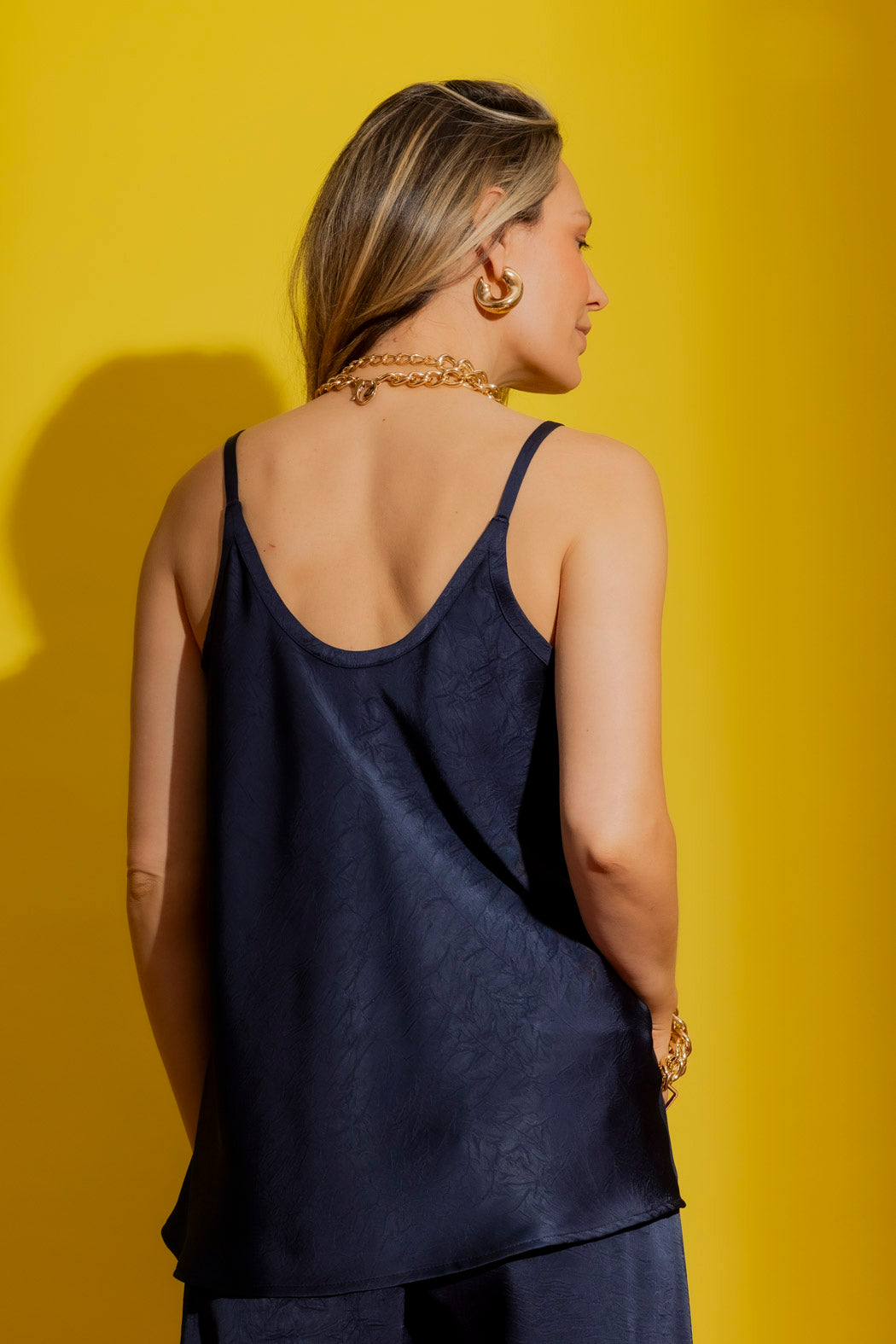 Navy Embossed Bias Cami