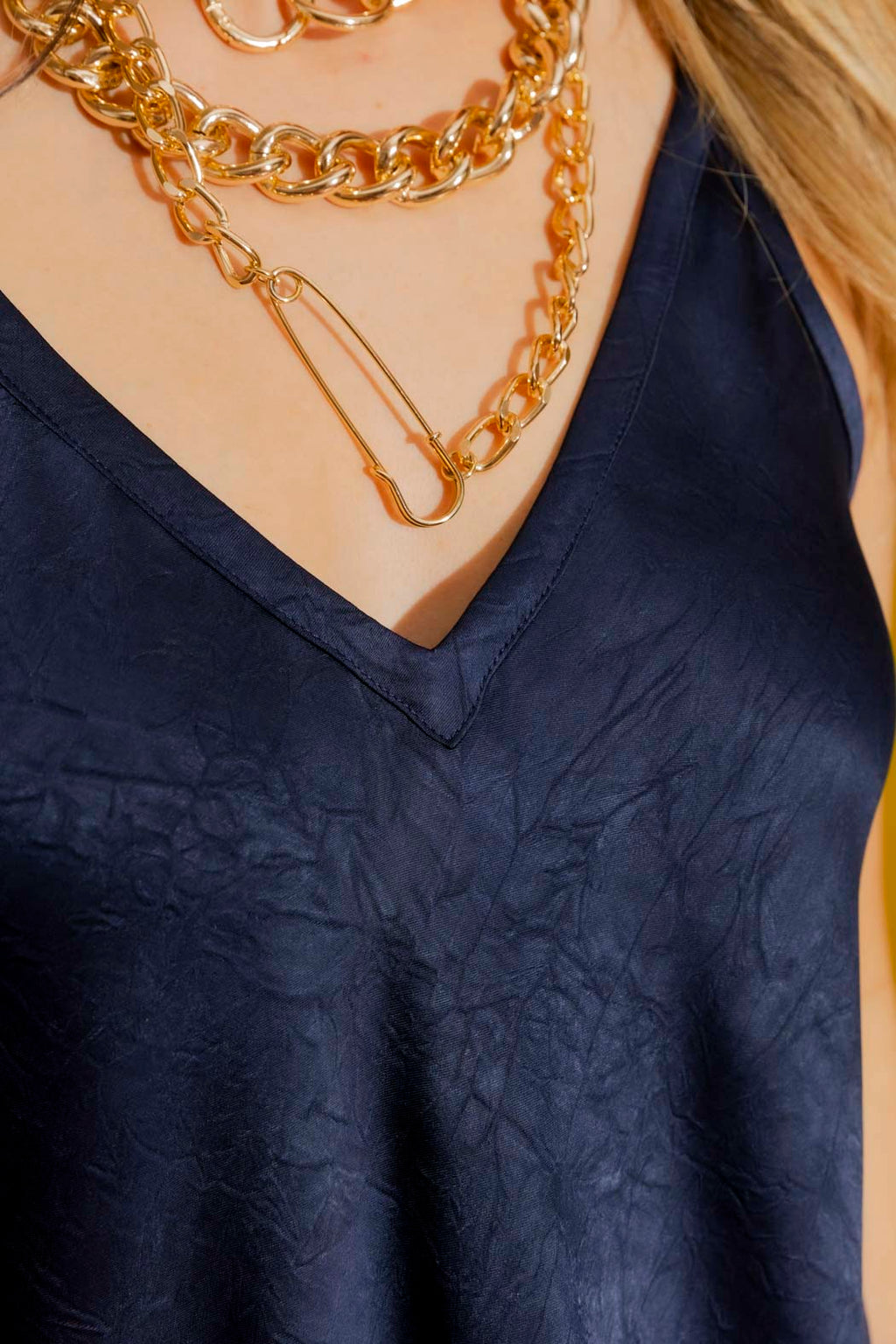 Navy Embossed Bias Cami