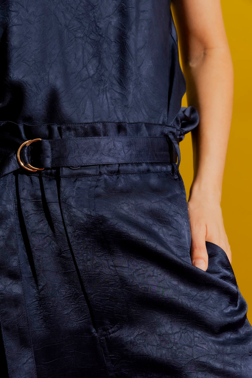 Navy Embossed Paperbag Pant