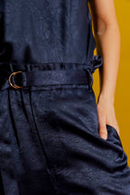 Navy Embossed Paperbag Pant