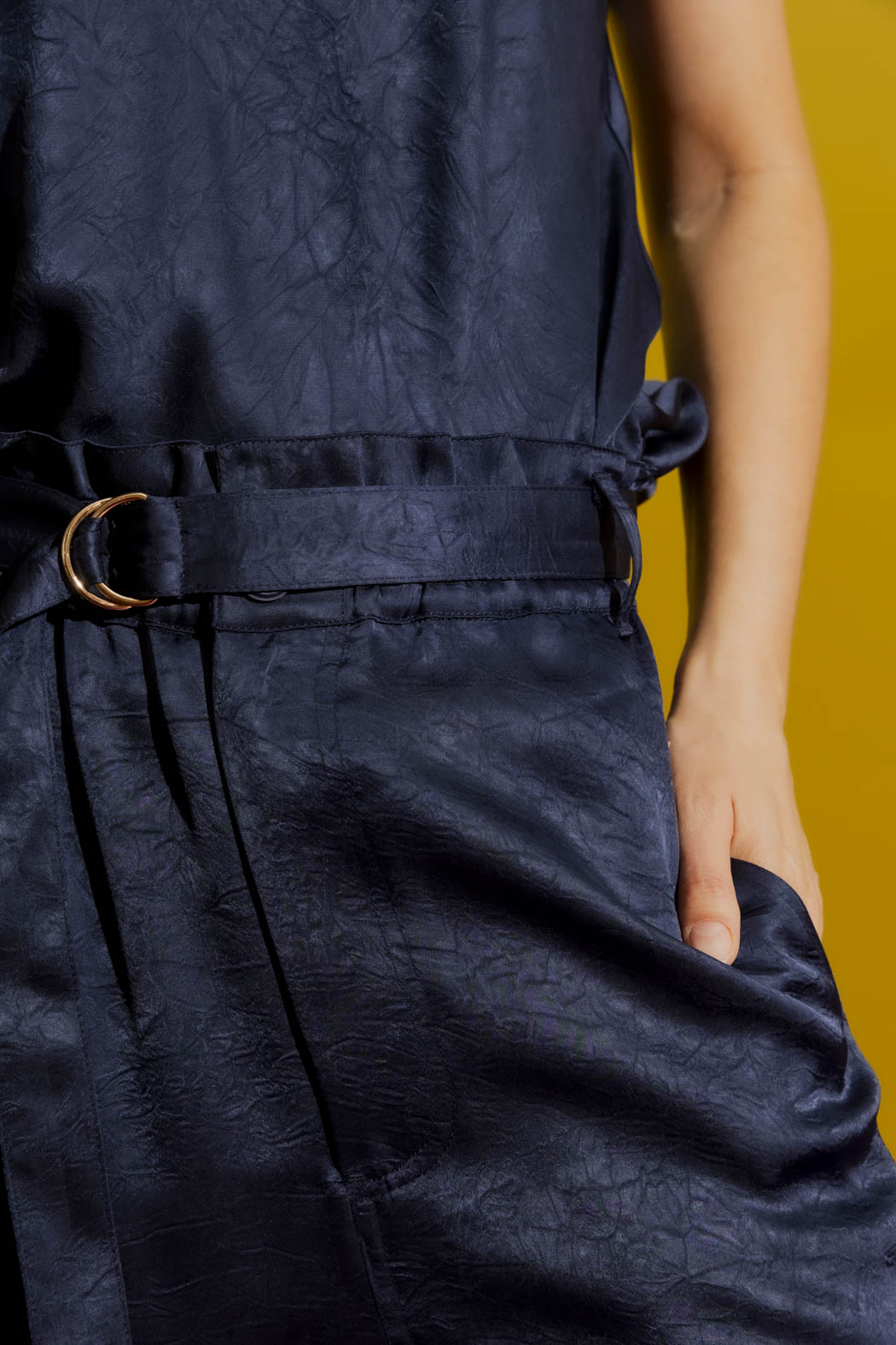 Navy Embossed Paperbag Pant