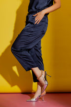 Navy Embossed Paperbag Pant