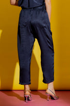 Navy Embossed Paperbag Pant