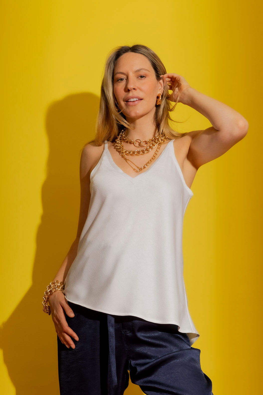 White Embossed Bias Cami