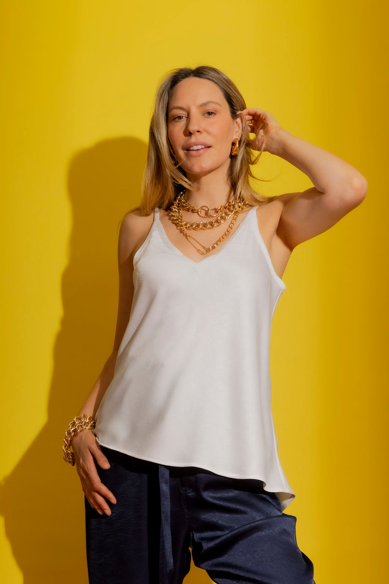 White Embossed Bias Cami