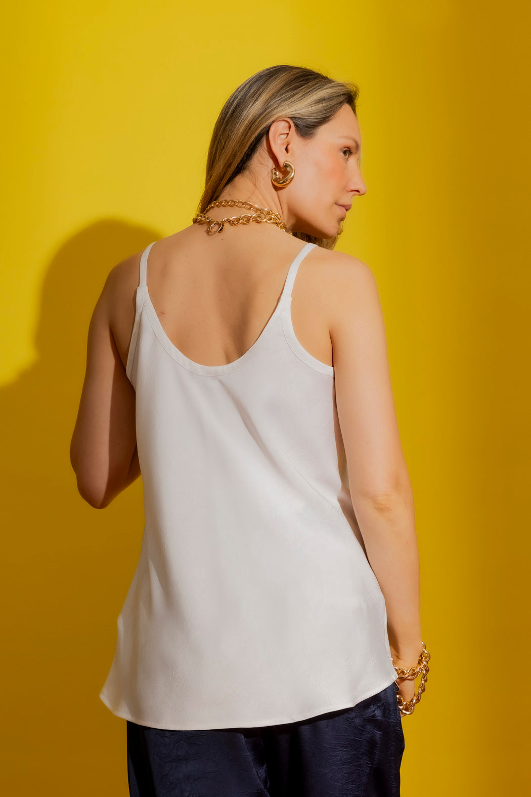 White Embossed Bias Cami