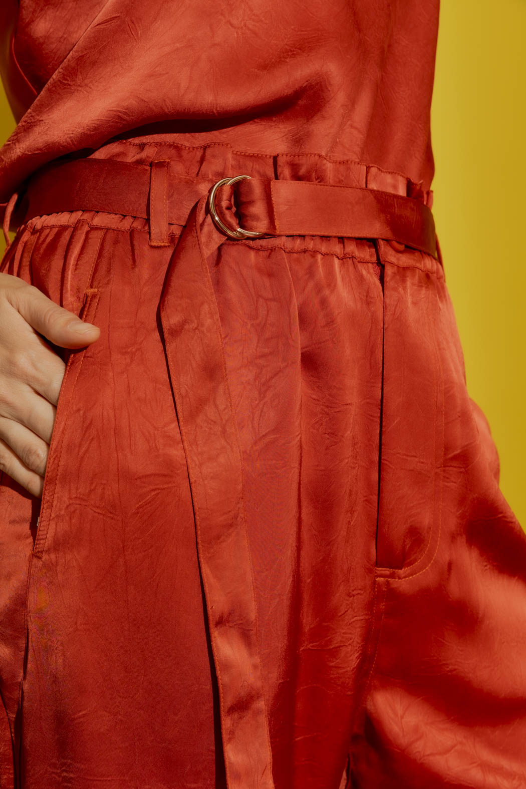 Rust Embossed Paperbag Pant