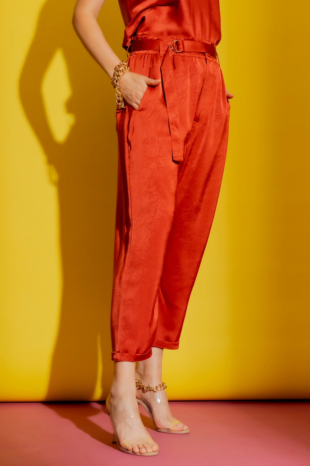 Rust Embossed Paperbag Pant