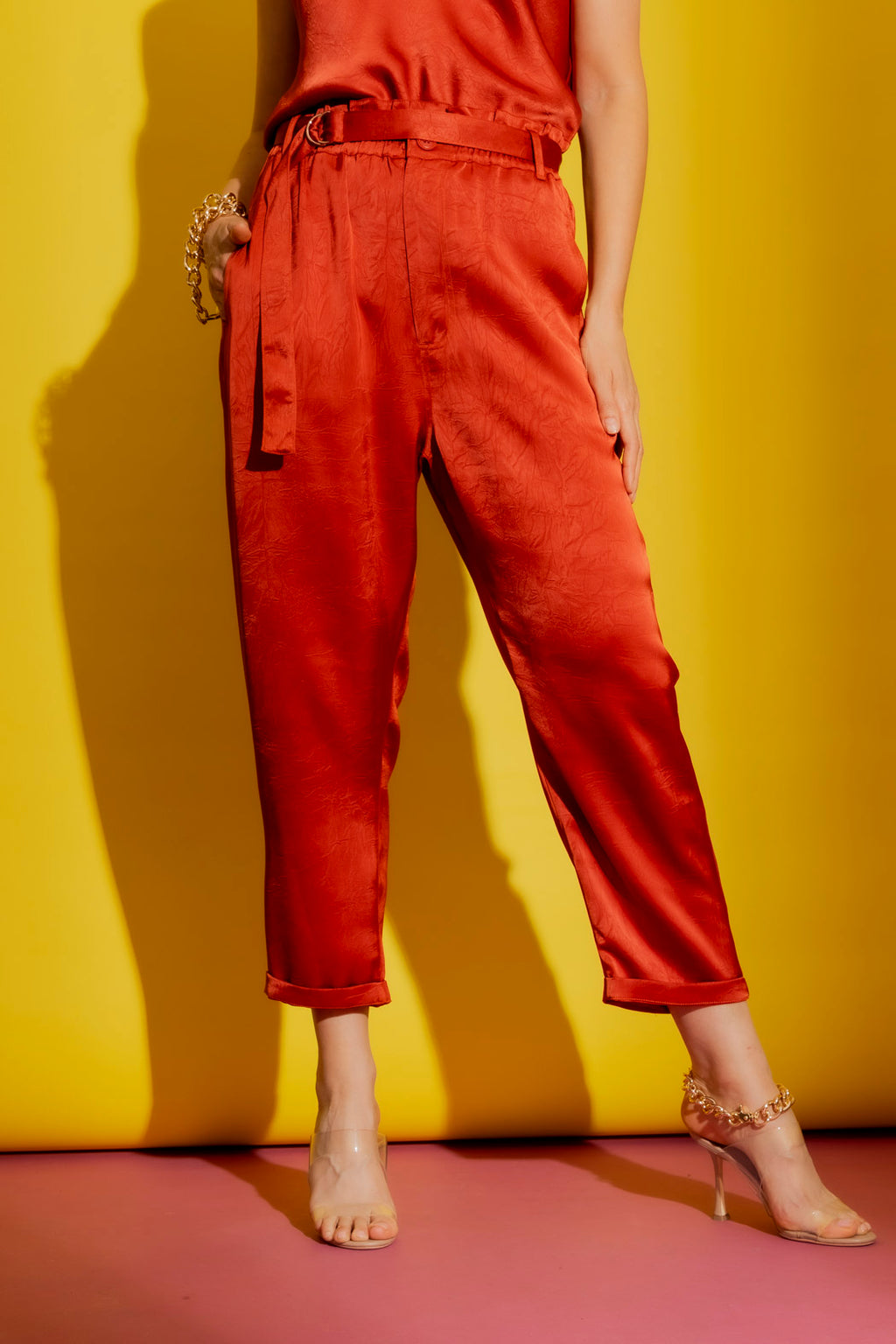 Rust Embossed Paperbag Pant