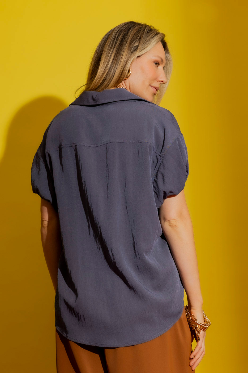 Washed Navy Bubble Sleeve Shirt Washed Navy