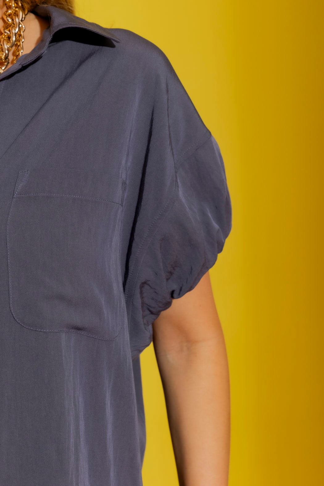 Washed Navy Bubble Sleeve Shirt Washed Navy