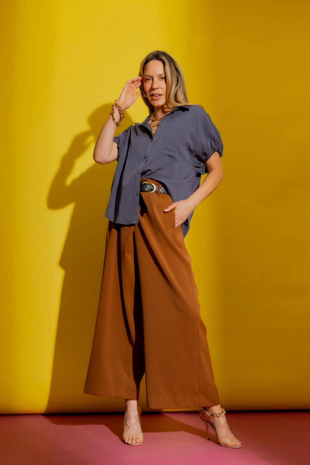 Washed Navy Bubble Sleeve Shirt Washed Navy
