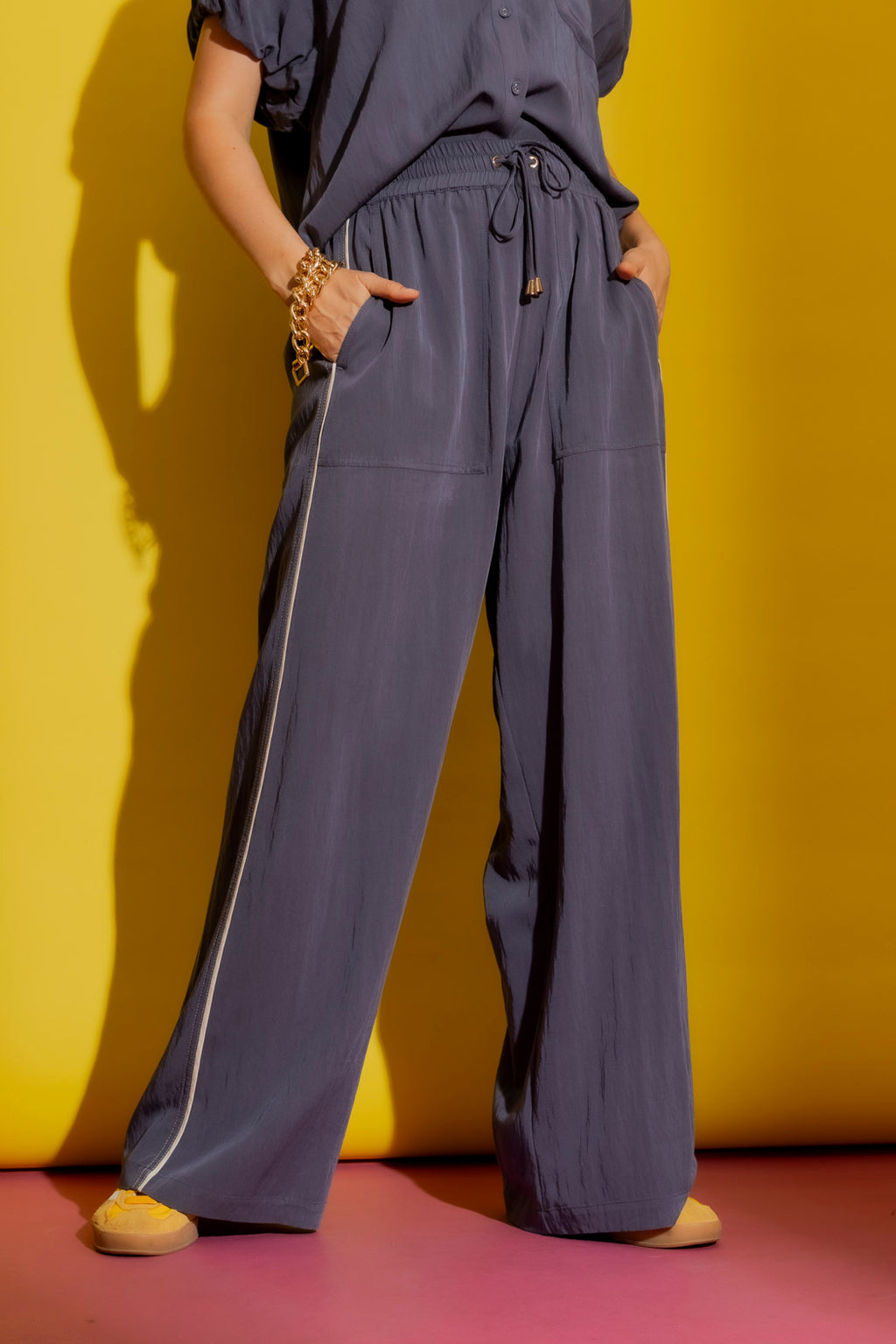 Washed Navy Piped Culottes Washed Navy