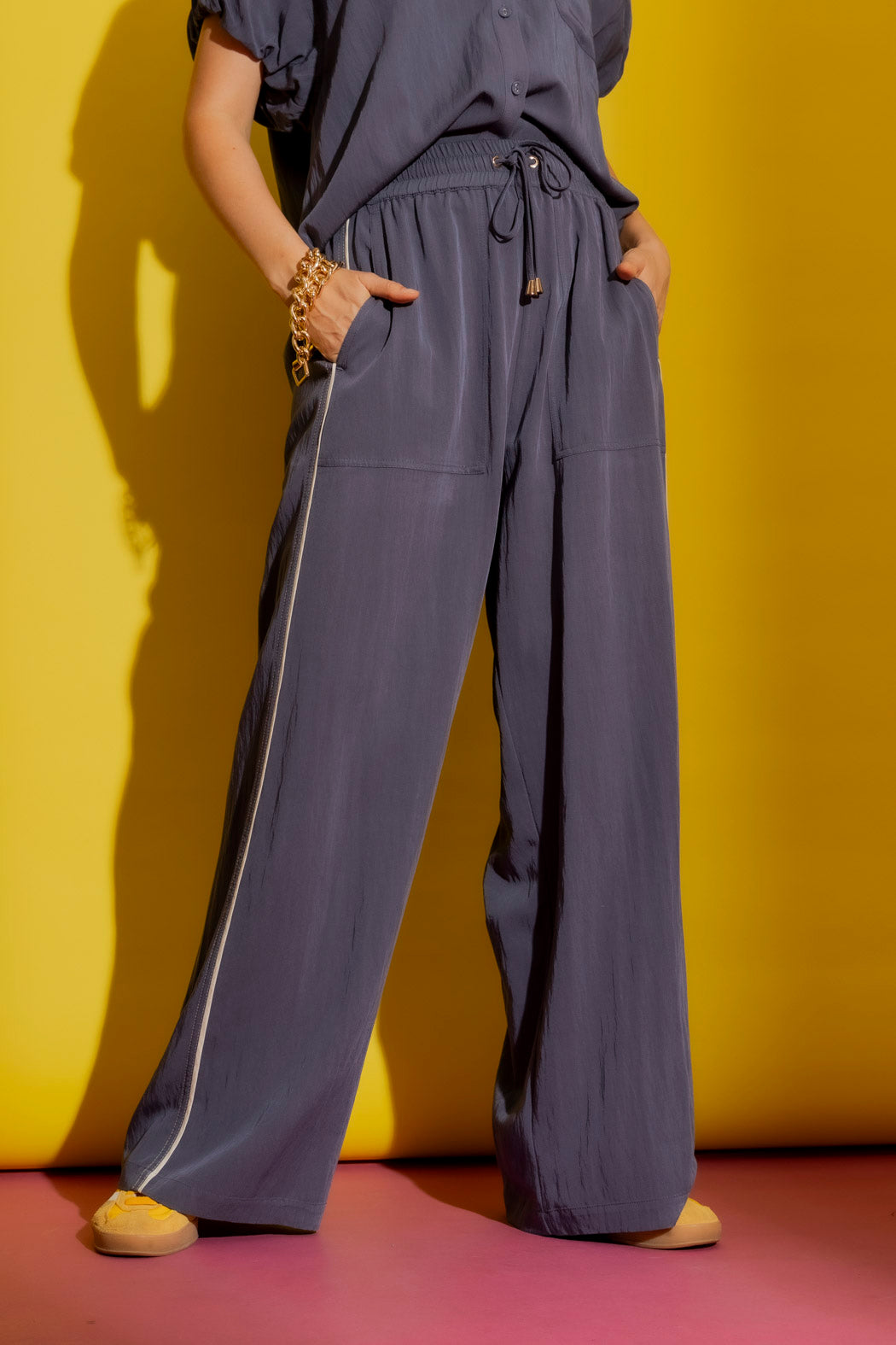 Washed Navy Piped Culottes Washed Navy