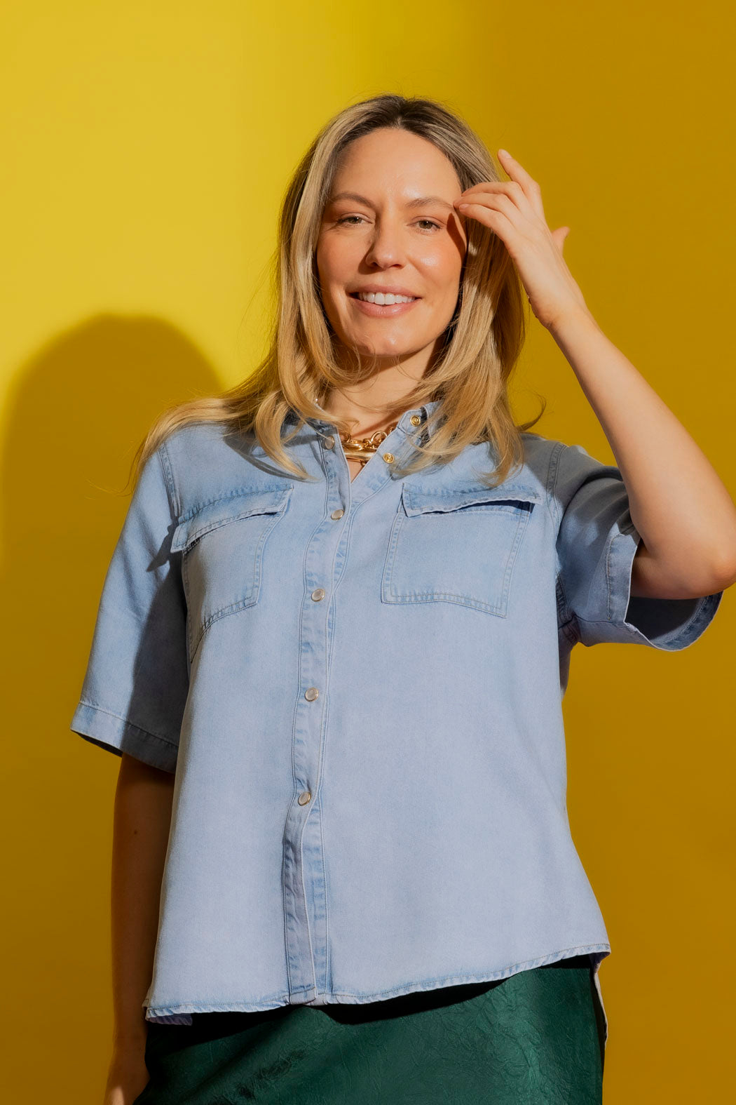 Washed Blue Tencel Denim Shirt Washed Blue