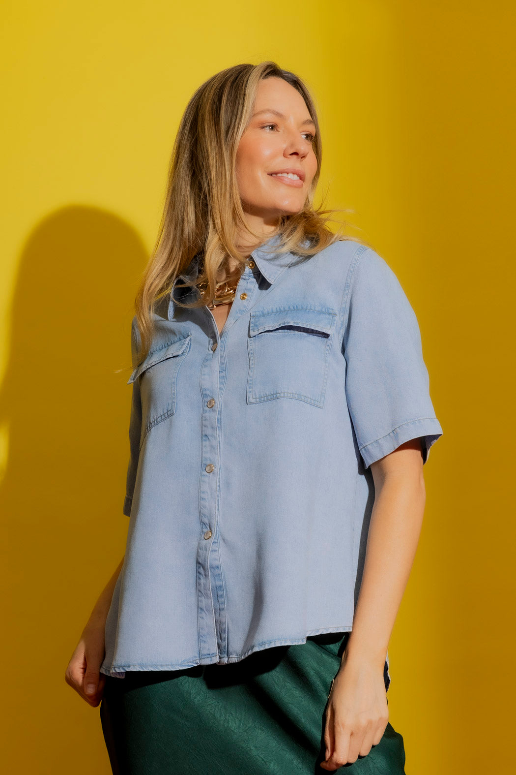Washed Blue Tencel Denim Shirt Washed Blue