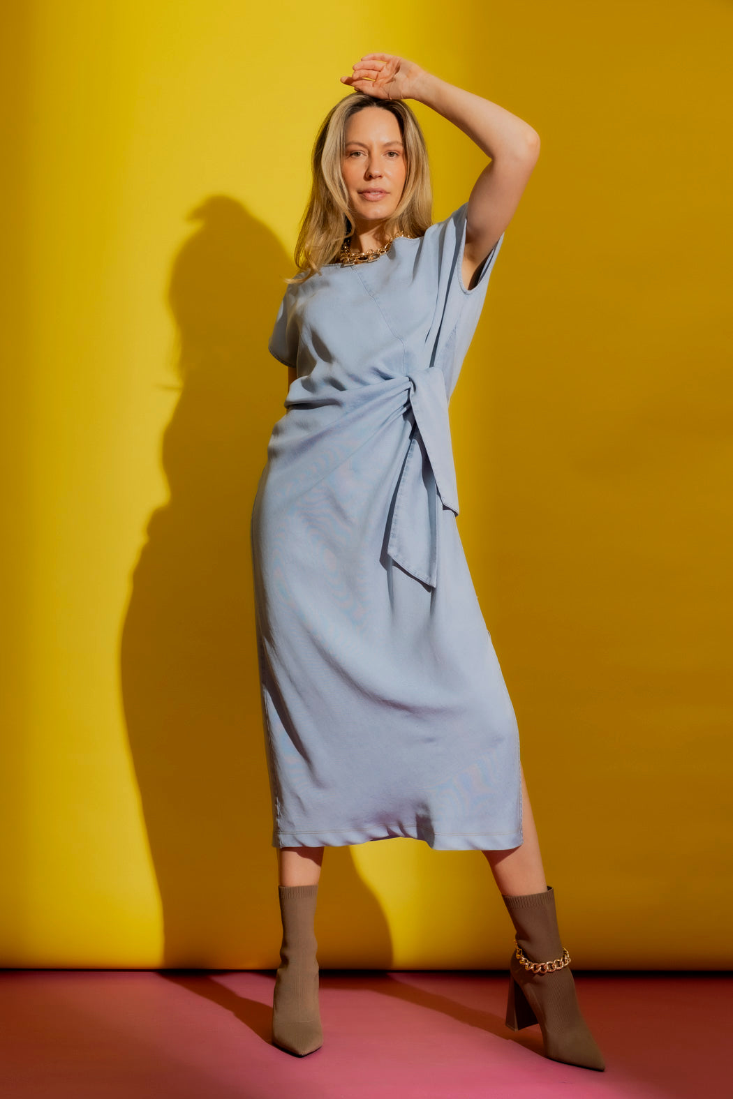 Washed Blue Tencel Denim Harlow Dress Washed Blue