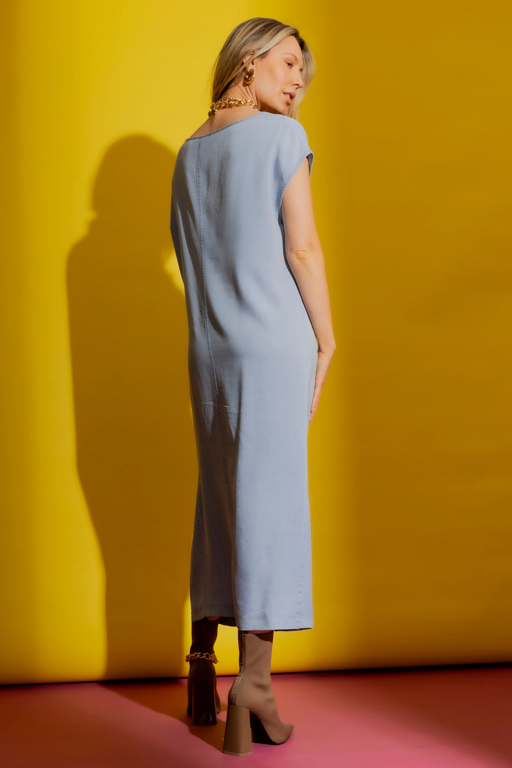 Washed Blue Tencel Denim Harlow Dress Washed Blue