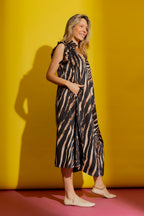 Tan Zebra Ruffle Maxi Dress