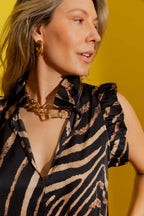 Tan Zebra Ruffle Maxi Dress