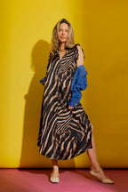 Tan Zebra Ruffle Maxi Dress