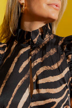 Tan Zebra Ruffle Maxi Dress