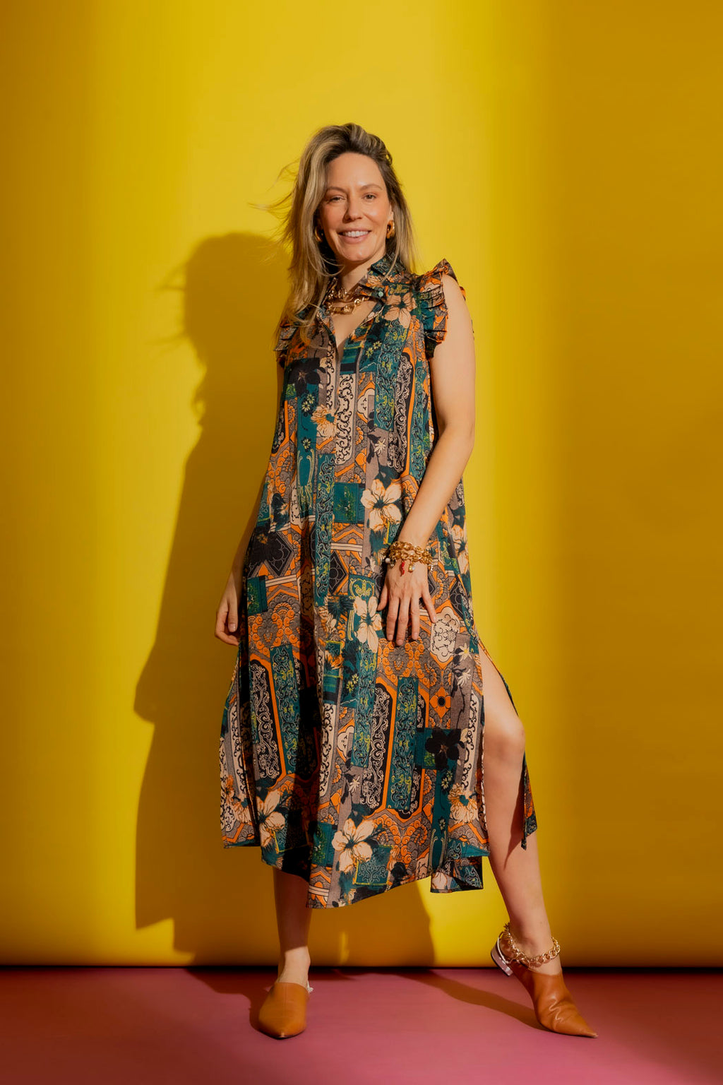 Patchwork Ruffle Maxi Dress