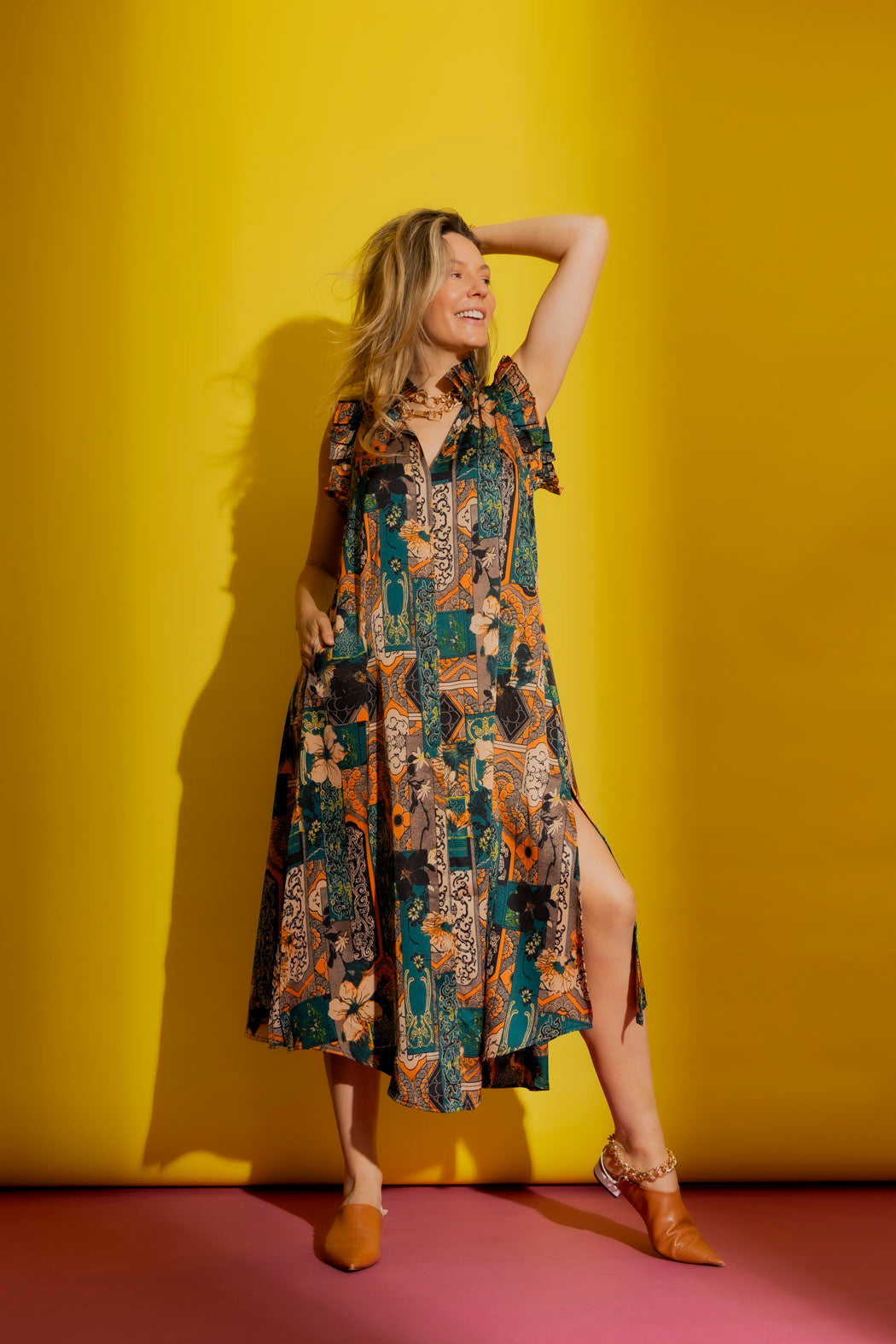 Patchwork Ruffle Maxi Dress