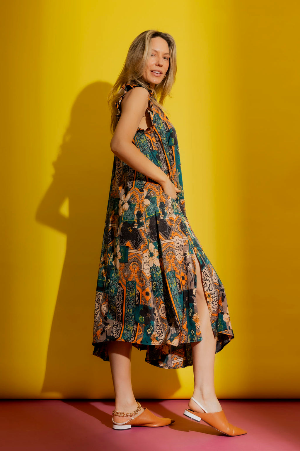 Patchwork Ruffle Maxi Dress