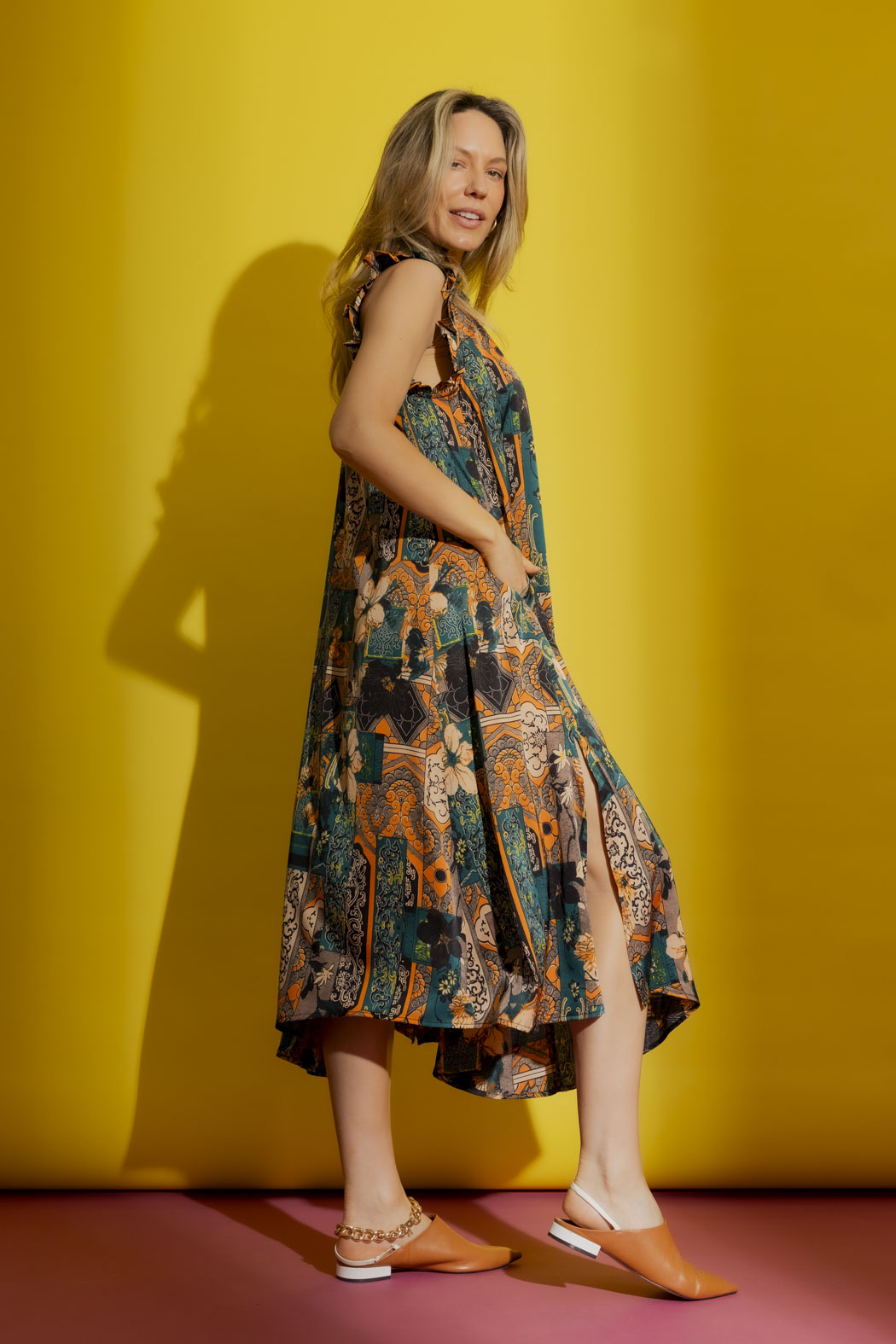 Patchwork Ruffle Maxi Dress