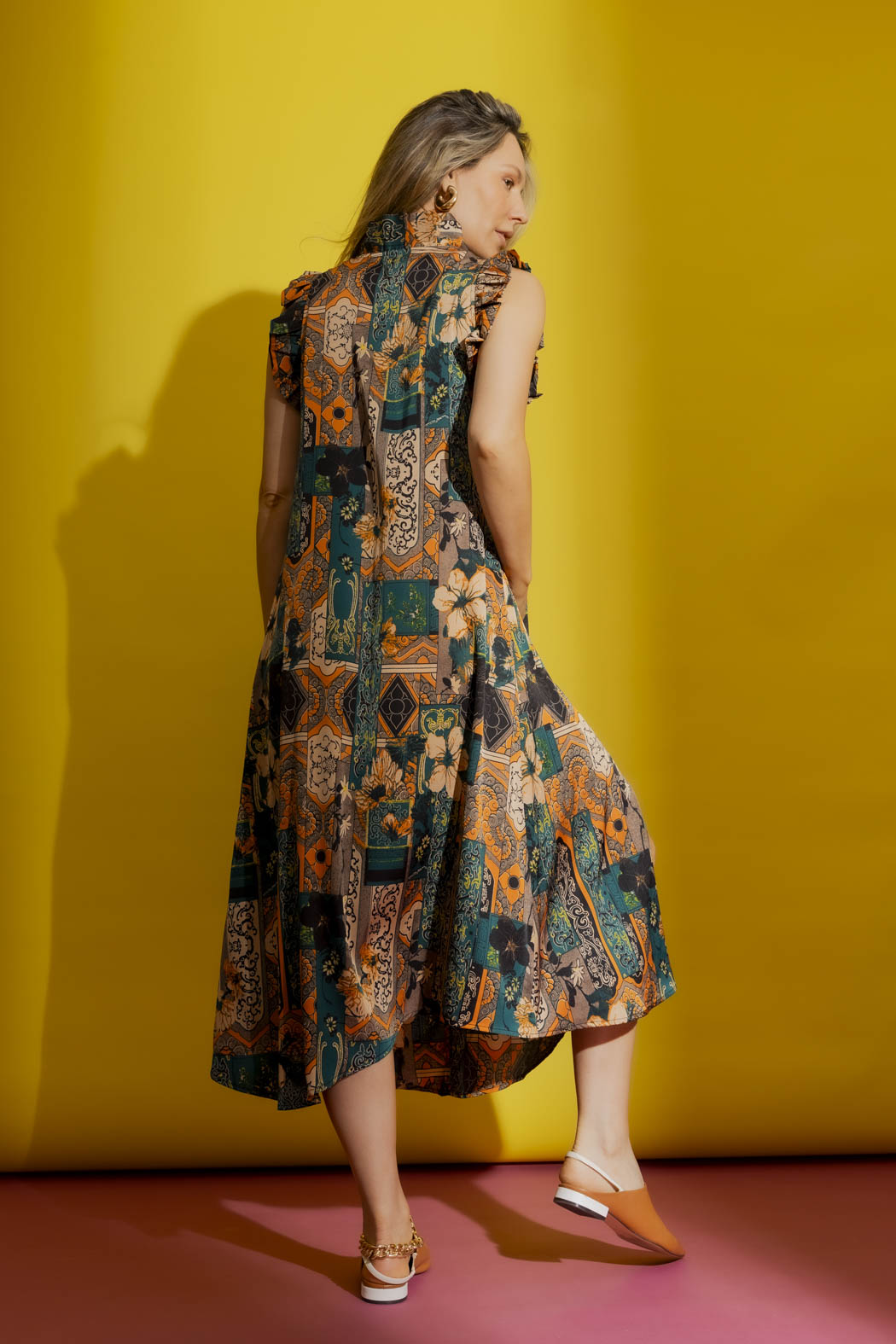 Patchwork Ruffle Maxi Dress