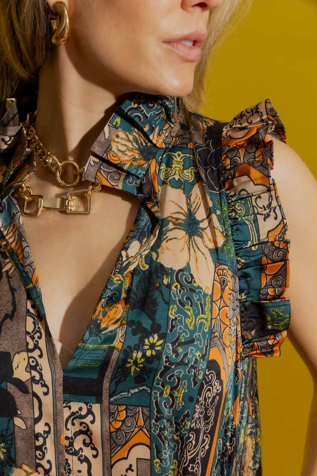 Patchwork Ruffle Maxi Dress