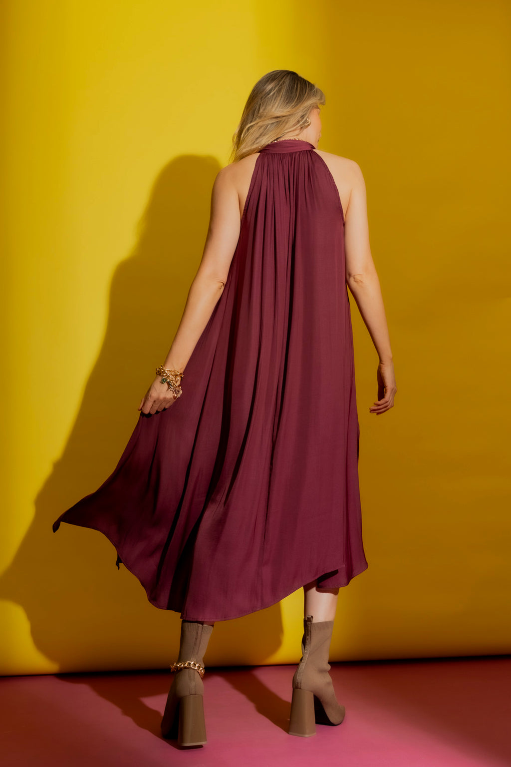 Wine Tie Neck Dress