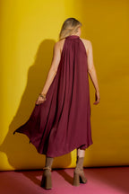 Wine Tie Neck Dress