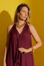 Wine Tie Neck Dress