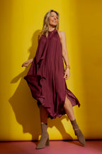 Wine Tie Neck Dress