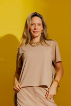 Taupe Side Stripe Tee