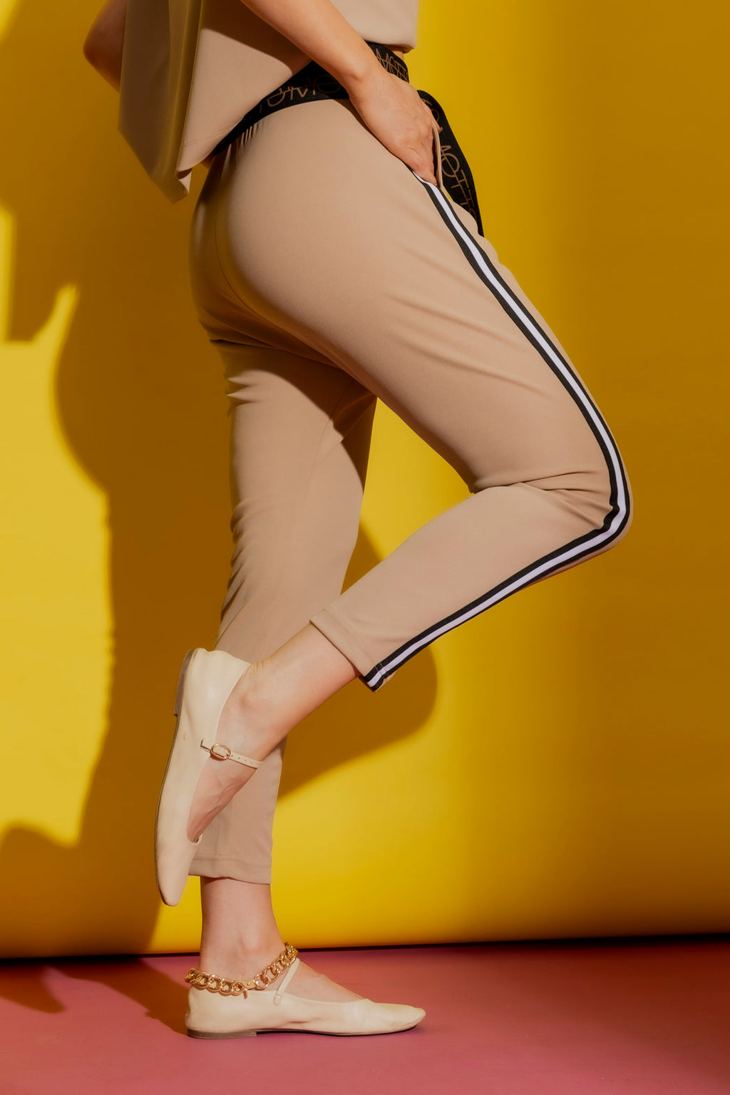 Taupe Side Stripe Pant