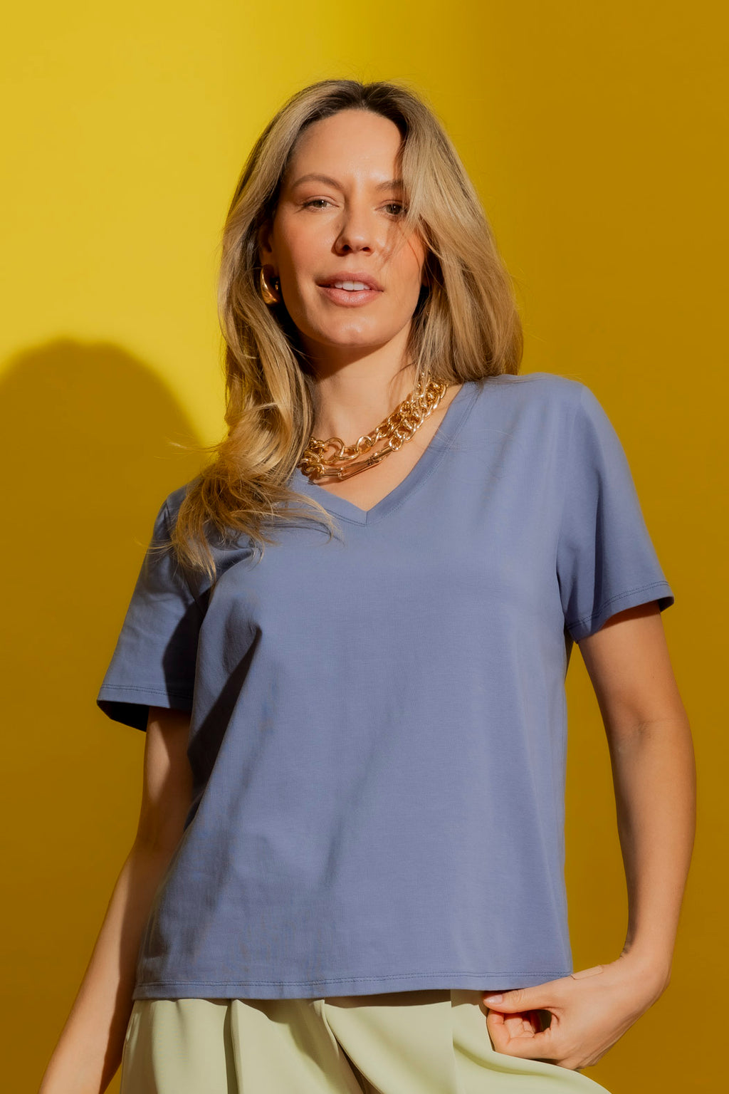 Denim V Neck T-Shirt