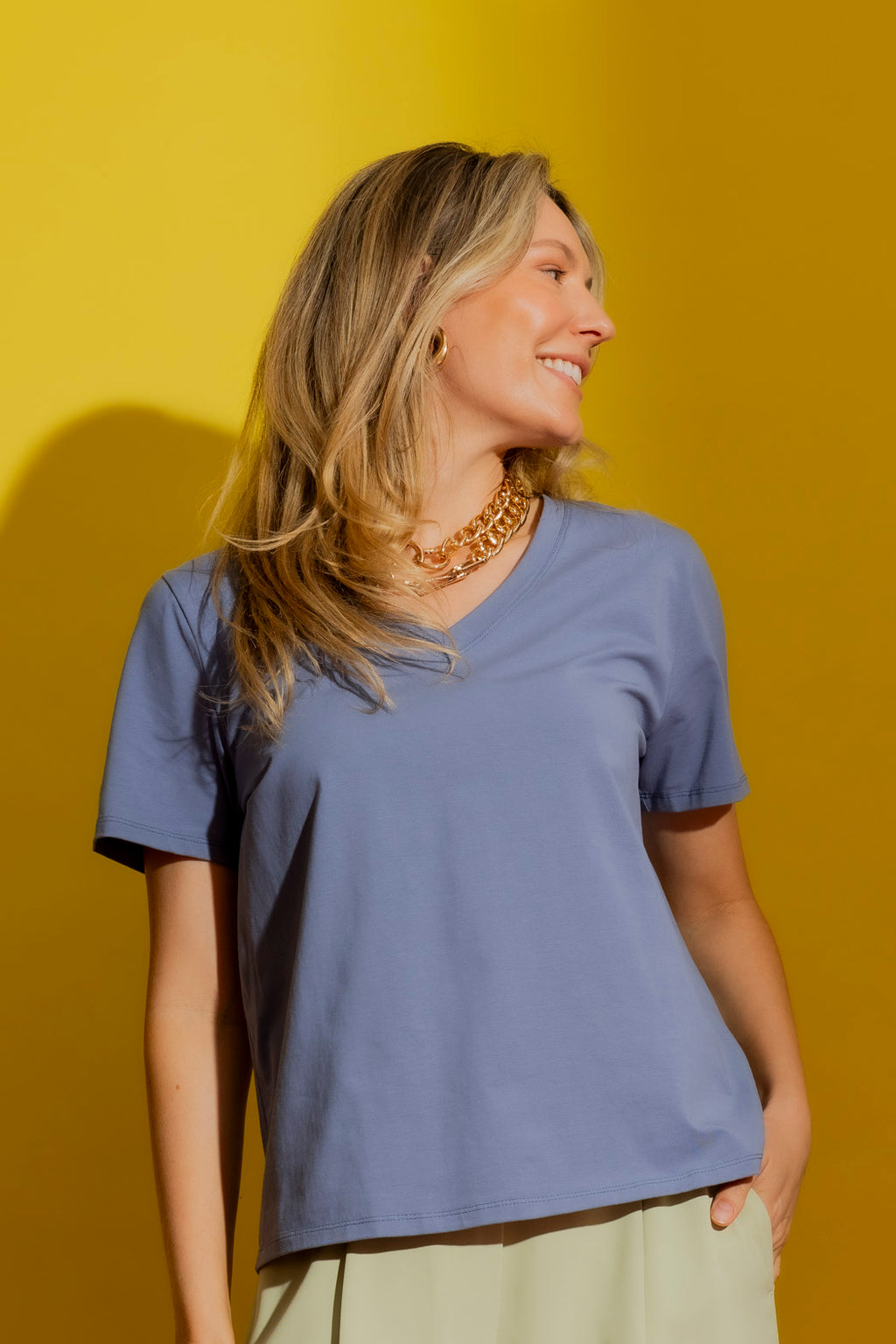 Denim V Neck T-Shirt