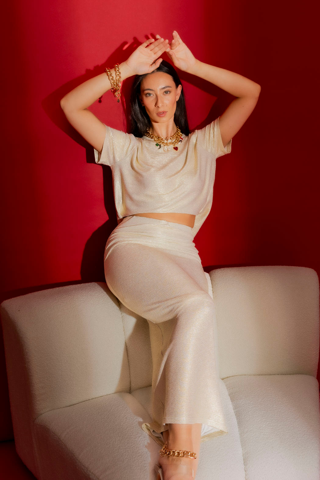 Gold Sparkle Ruched Skirt